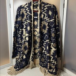 Lucky brand Aztec tassel open front cardigan sweater M NWT
